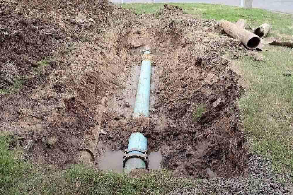 outdoor sewer line repair in progress